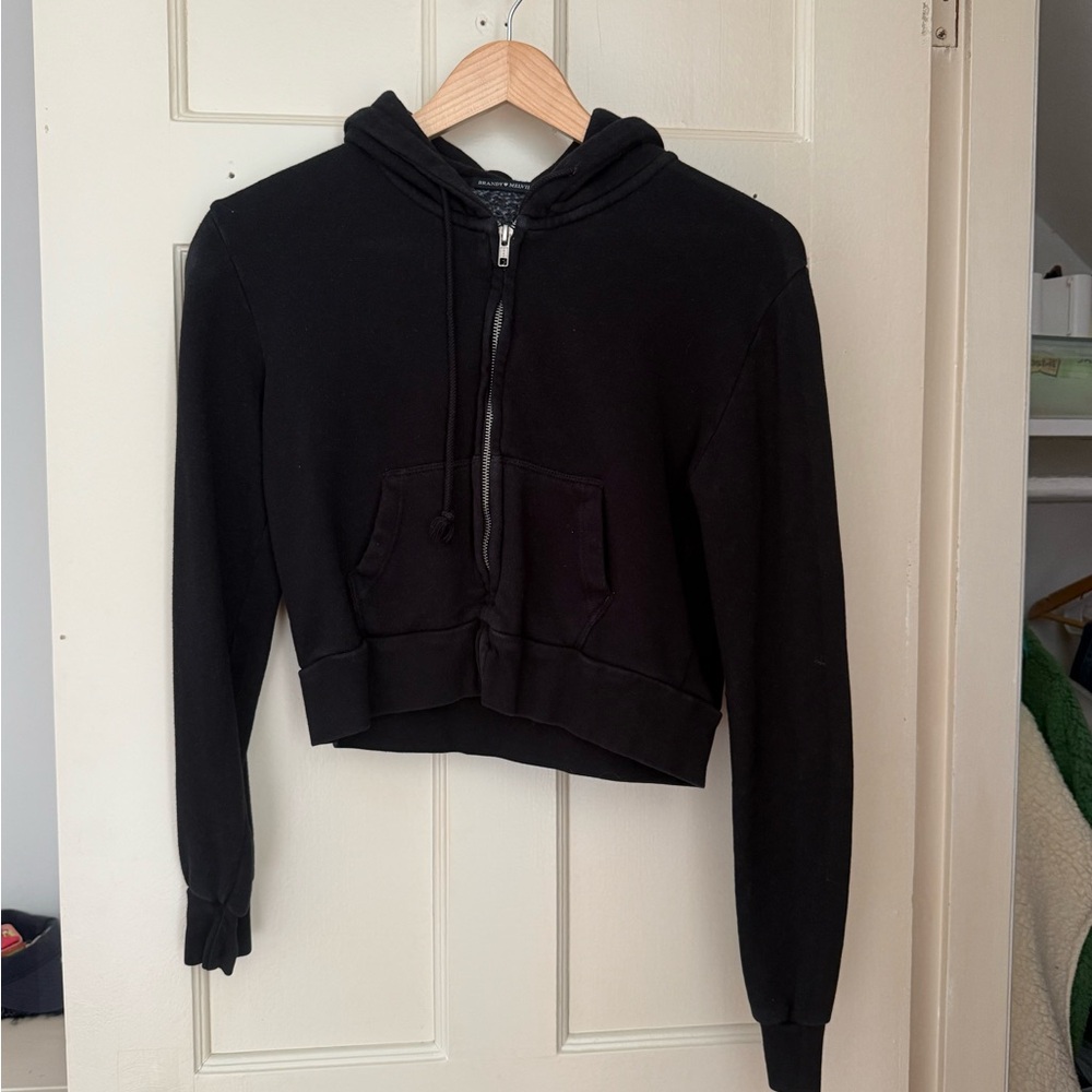 Brandy Melville Black Cropped Zip Up Hoodie